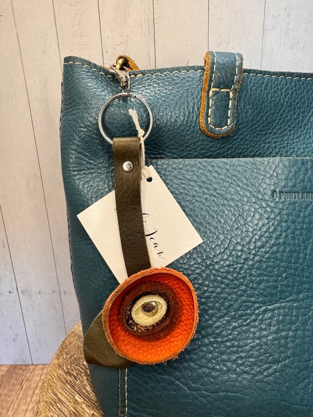 Genuine Leather Round Flower Purse Charm Red Gold White Boho Bag Charm